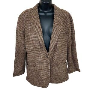 Size 14 Vintage Wool Ellen Tracy Union Made Brown Tan Lined Large Academia